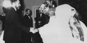 Chief Festus Okotie-Eboh, Nigeria's Finance Minister with Emperor Haile Selassie of Ethiopia Chief Festus Okotie-Eboh, Nigeria's Finance Minister with Emperor Haile Selassie of Ethiopia