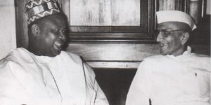 Chief Festus Samuel Okotie-eboh with Morarji Desai, his contemporary Finance Minister from India, 1965
