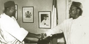 Chief Festus Samuel Okotie-Eboh with the then Nigerian Ambassador to the USA.