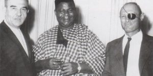 Chief Festus Okotie-Eboh with Israeli Officials, General Moshe Dayan to his left.