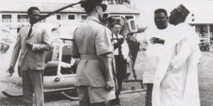 Chief Festus Samuel Okotie-Eboh, Nigeria's Finance Minister on tour with Prime Minister, Federal Republic of Nigeria, Sir Abubarka Tafawa Balewa.
