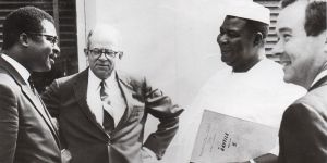 Chief Festus Samuel Okotie-Eboh and dignitaries outside the offices of the International Monetary Fund, Washington DC, USA