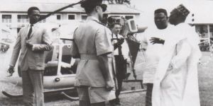 Chief Festus Samuel Okotie-Eboh, Nigeria's Finance Minister on tour with Prime Minister, Federal Republic of Nigeria, Sir Abubarka Tafawa Balewa.